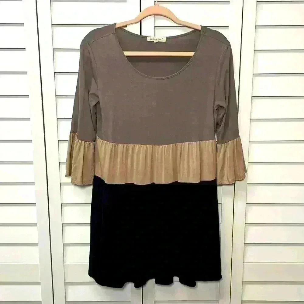 Indigo Soul Boho Tiered Stretch Bell Sleeve Baby Doll Dress Size Small